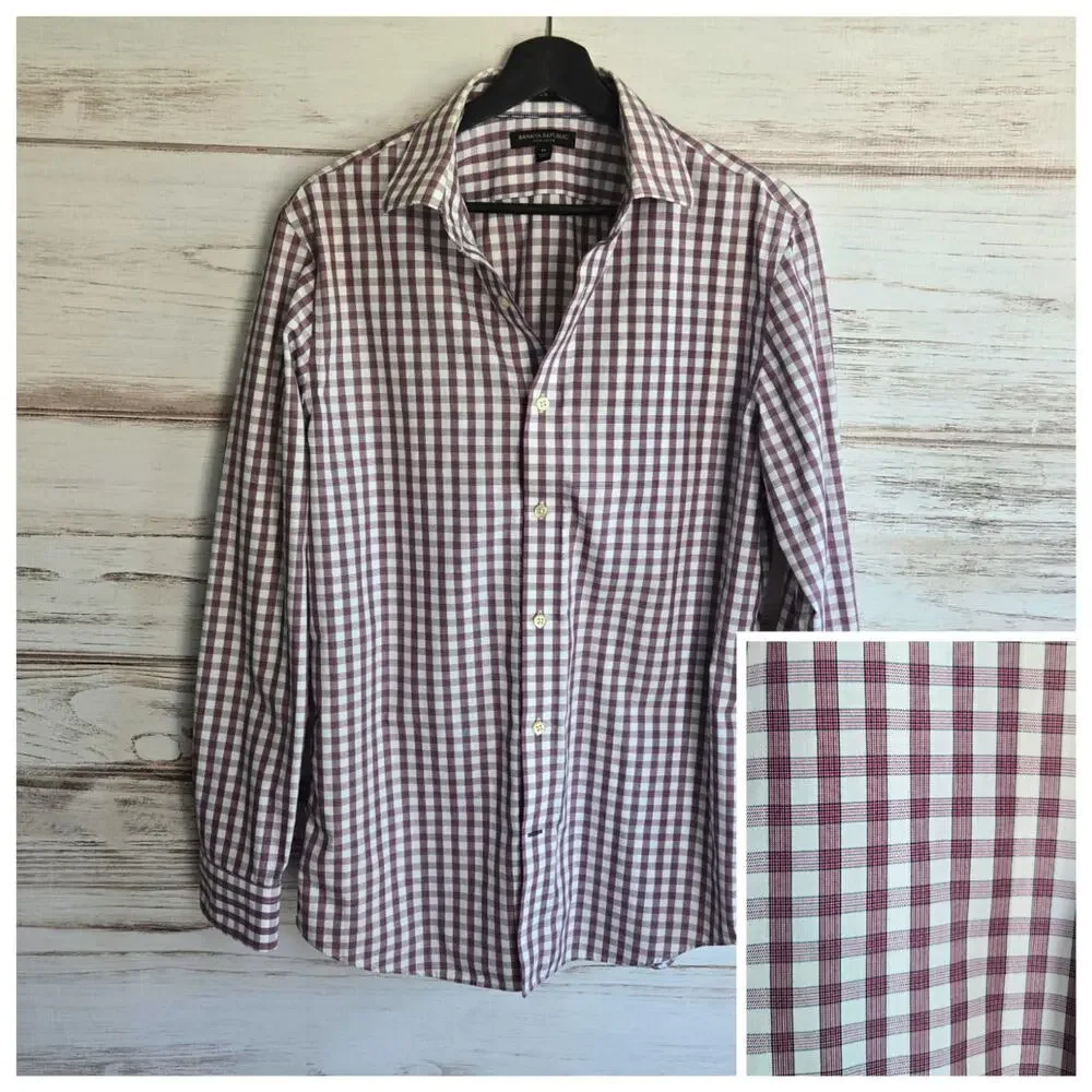 Banana Republic Slim Fit Gingham Long Sleeve Button-Up Shirt Camden Fit sz M